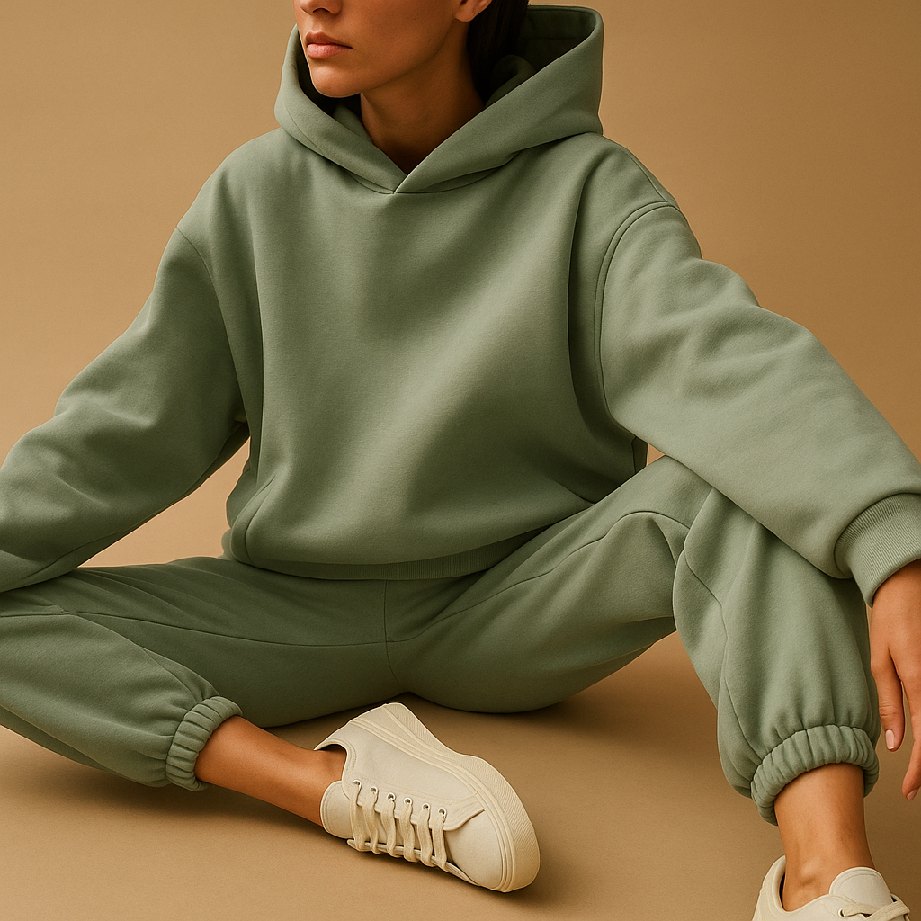 Women’s oversized hoodie and jogger loungewear set in soft fabric, perfect for lounging, casual wear, or cozy evenings at home.