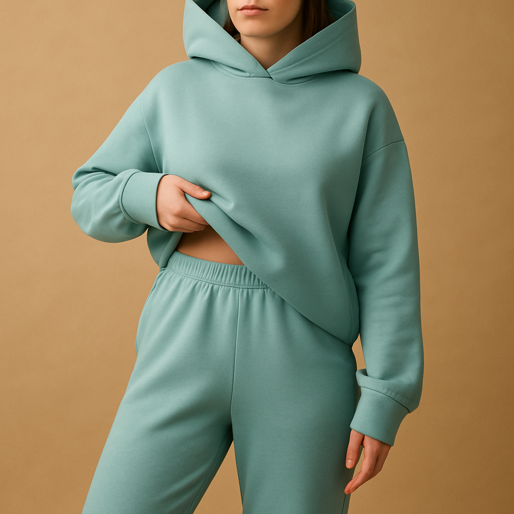 Women’s oversized hoodie and jogger loungewear set in soft fabric, perfect for lounging, casual wear, or cozy evenings at home.