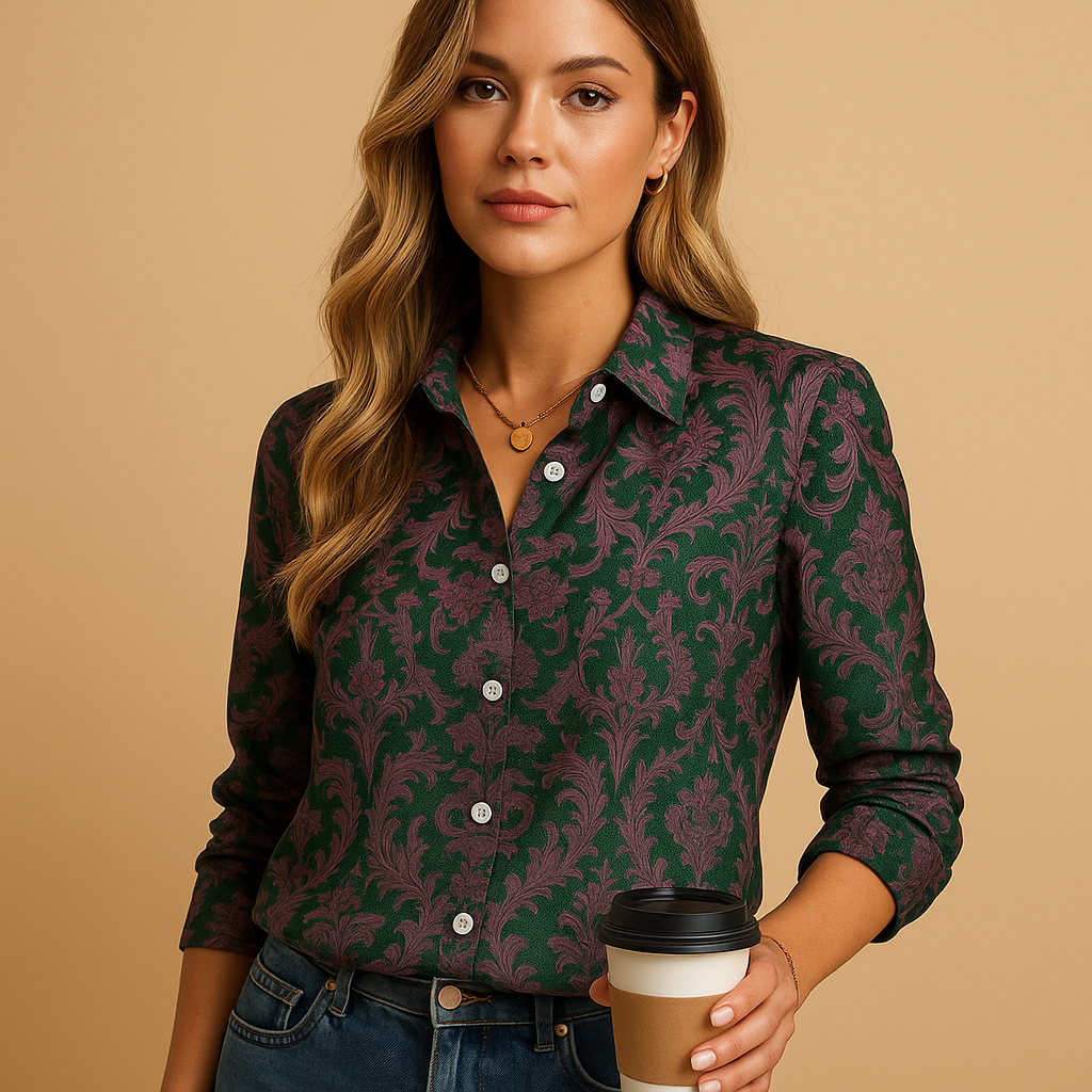 Stylish patterned statement blouse for women with a bold design and flattering fit, perfect for daily wear or festive occasions.