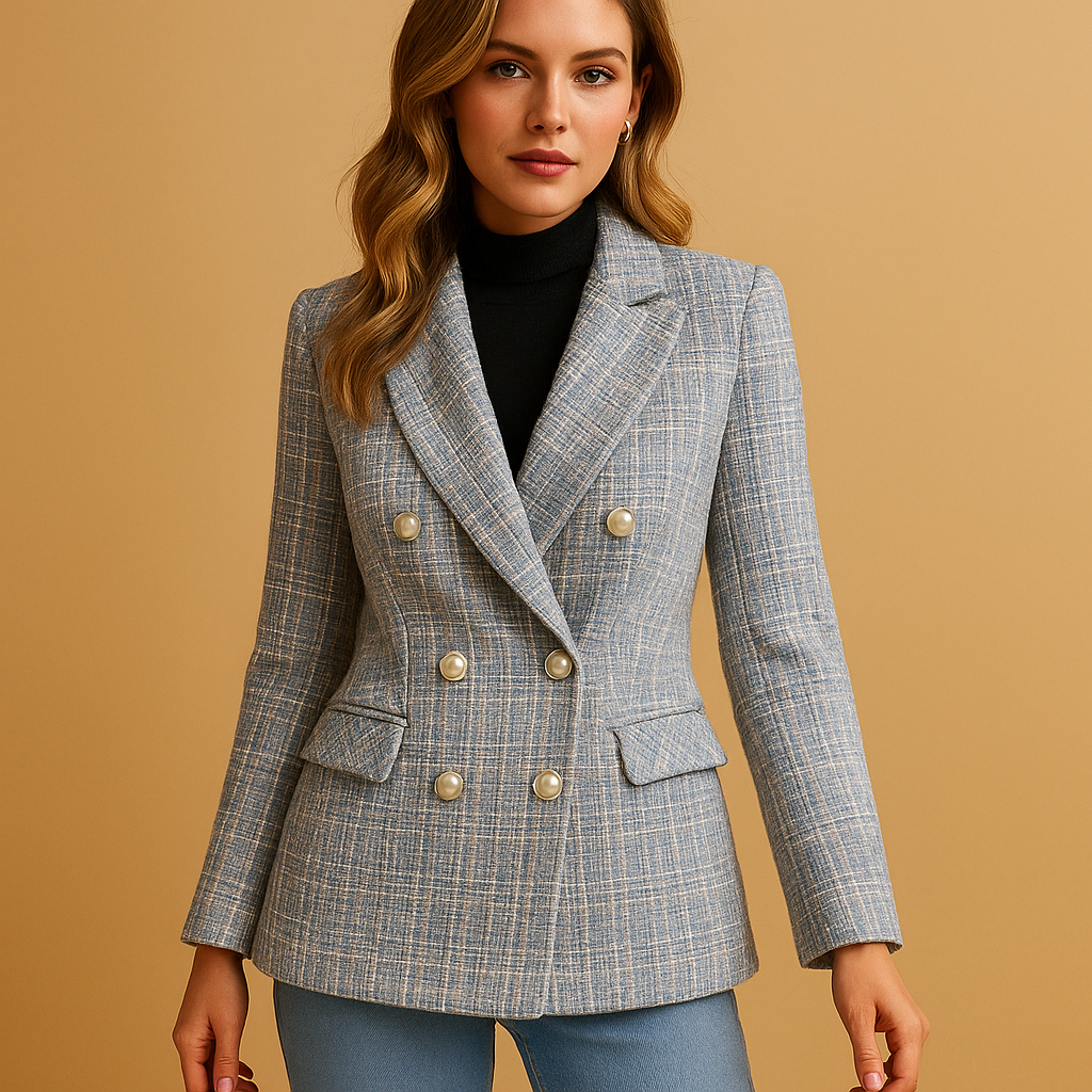 Women’s plaid tailored blazer with a flattering fit and luxury fabric blend, ideal for work, formal outfits and casual chic looks.