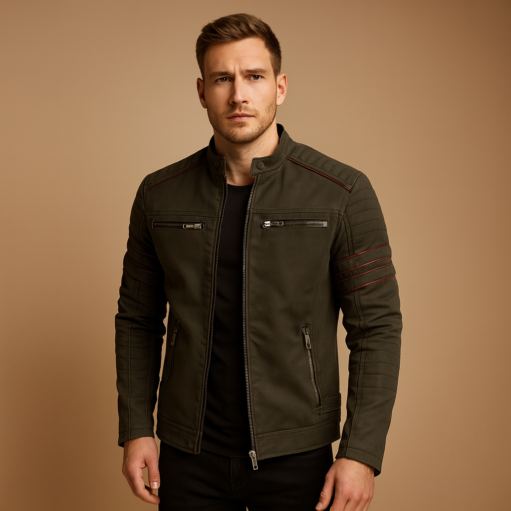 Men’s premium biker jacket with durable weather-resistant material and timeless design, ideal for rides and casual wear.