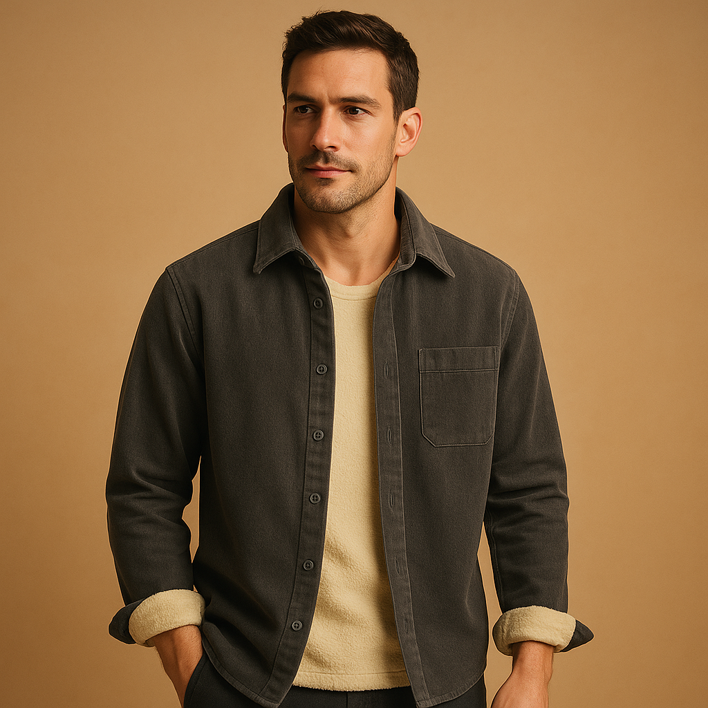 Men’s corduroy shirt with retro design in green, grey, light blue, or dark blue, perfect for casual and timeless outfits.