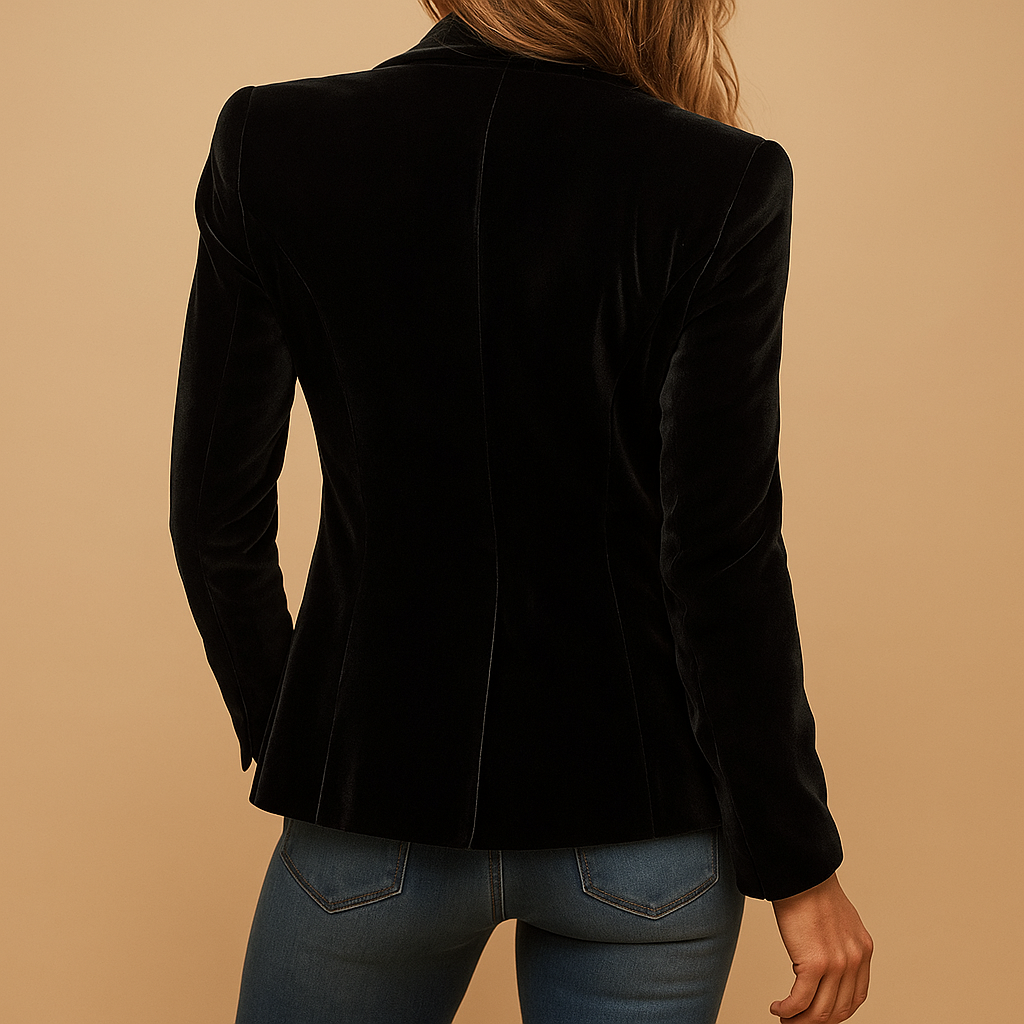 Women’s retro slim-fit blazer with tailored silhouette, lapel collar and functional pockets, ideal for office wear and stylish casual outfits.