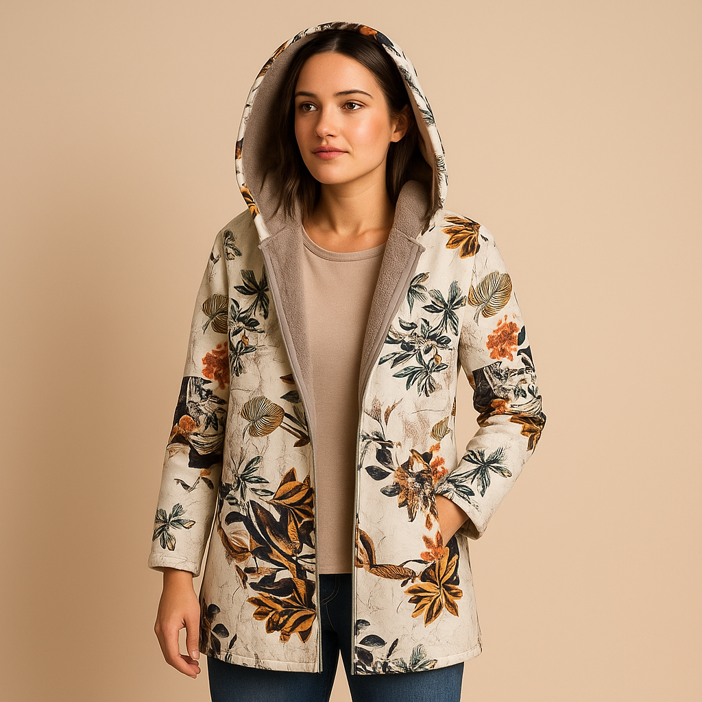 Reversible thermal jacket for women with hood and moisture-wicking fabric, perfect for cold days, daily wear, and outdoor activities.