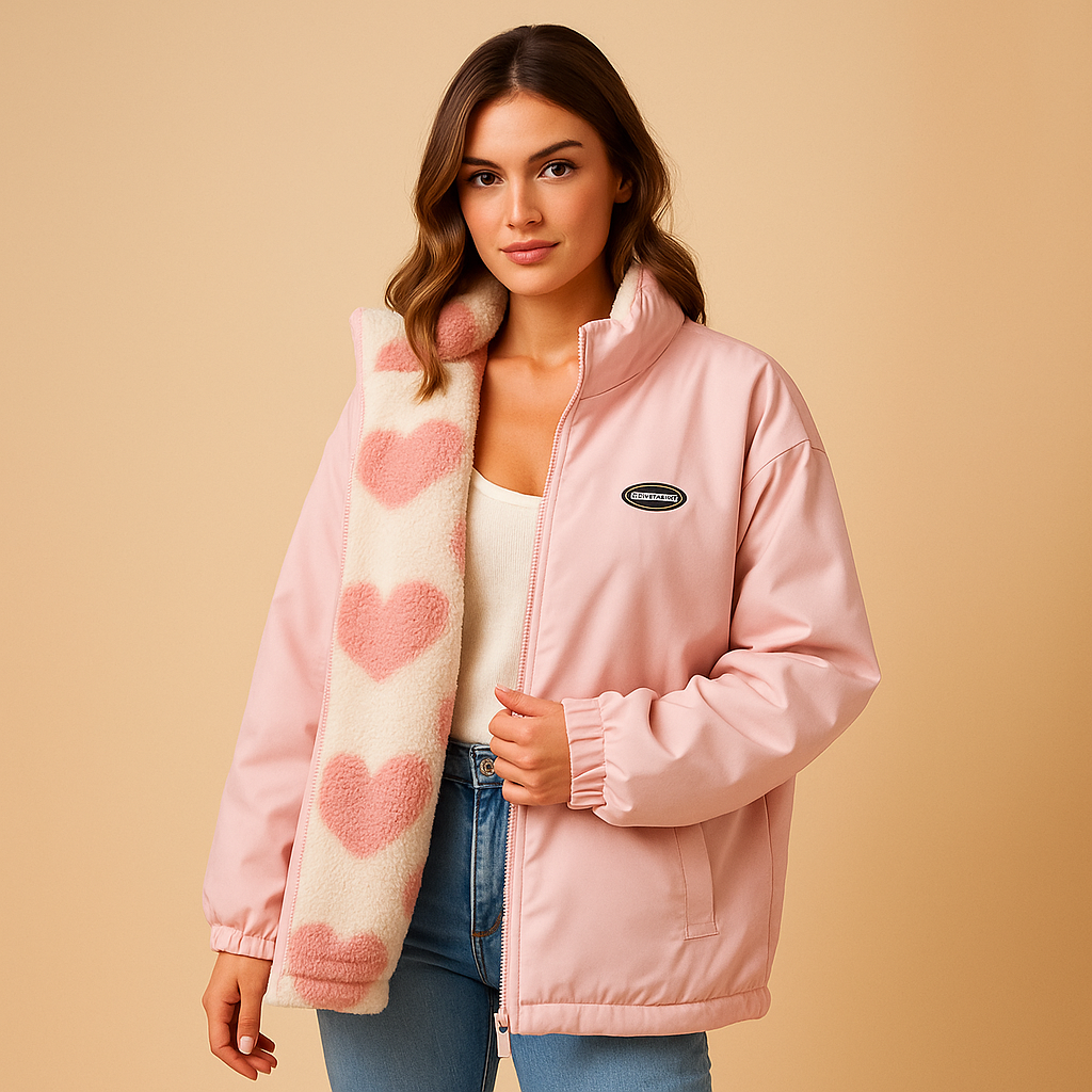 Reversible winter coat for women with a sleek silhouette, offering two stylish color options for elegant and casual winter looks.