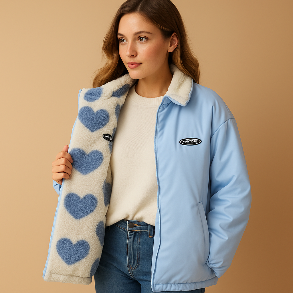 Reversible winter coat for women with a sleek silhouette, offering two stylish color options for elegant and casual winter looks.