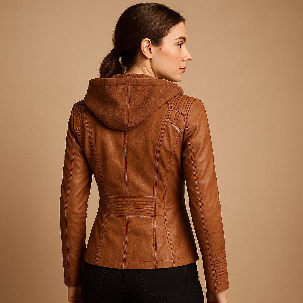 Women’s short jacket with detachable hood and modern zipper details, ideal for warm days, daily wear, and chic casual outfits.