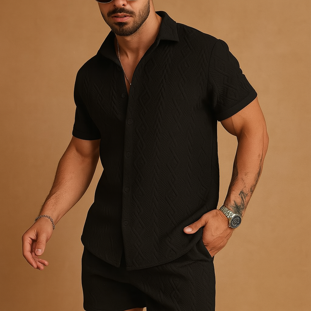 Modern short sleeve sport set for men with contrasting collar, perfect for workouts, walks, and casual summer days.