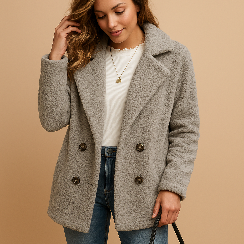 Short winter coat for women with button closure, tailored fit, and refined silhouette. Perfect for seasonal layering and everyday elegance.