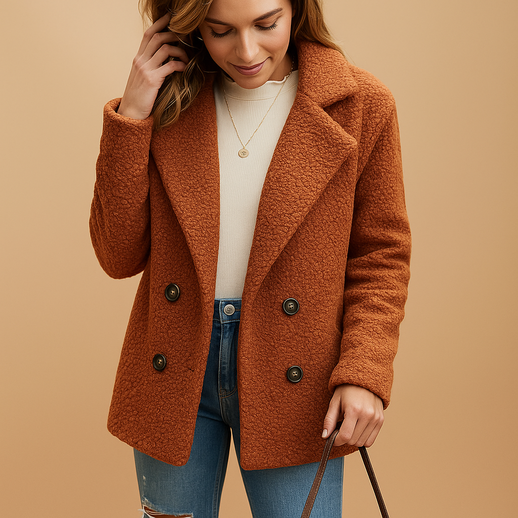 Short winter coat for women with button closure, tailored fit, and refined silhouette. Perfect for seasonal layering and everyday elegance.