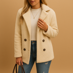Short winter coat for women with button closure, tailored fit, and refined silhouette. Perfect for seasonal layering and everyday elegance.