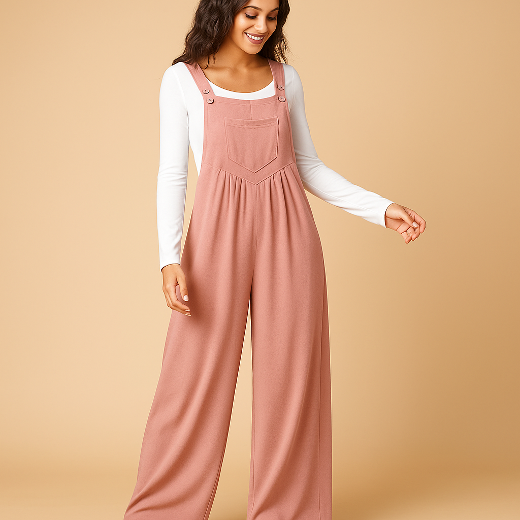 Sleeveless casual jumpsuit for women with gathered design and functional pockets, perfect for everyday comfort and effortless style.