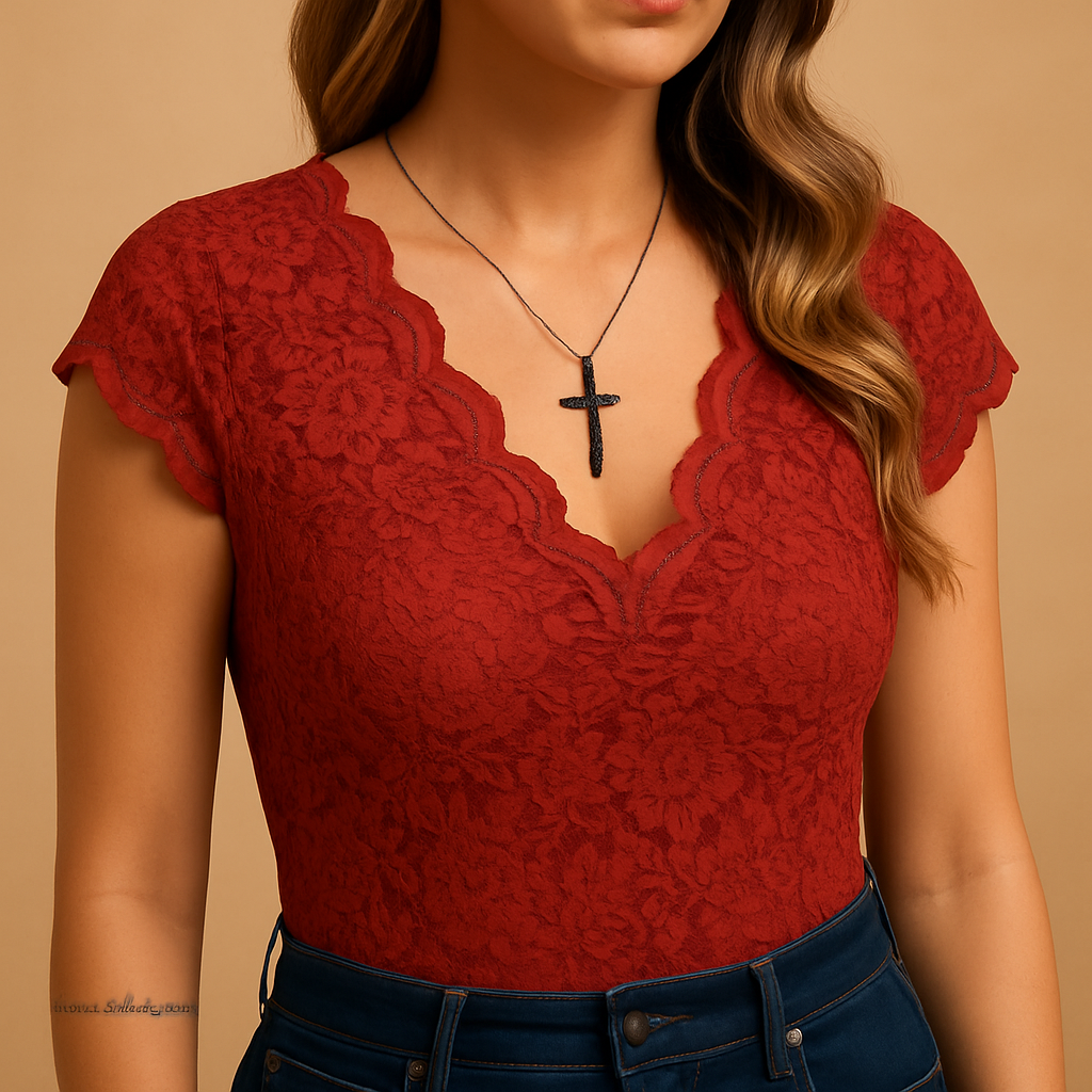 Women’s sleeveless lace top with V-neckline and elegant lace details, perfect for parties, formal events, or summer evenings.