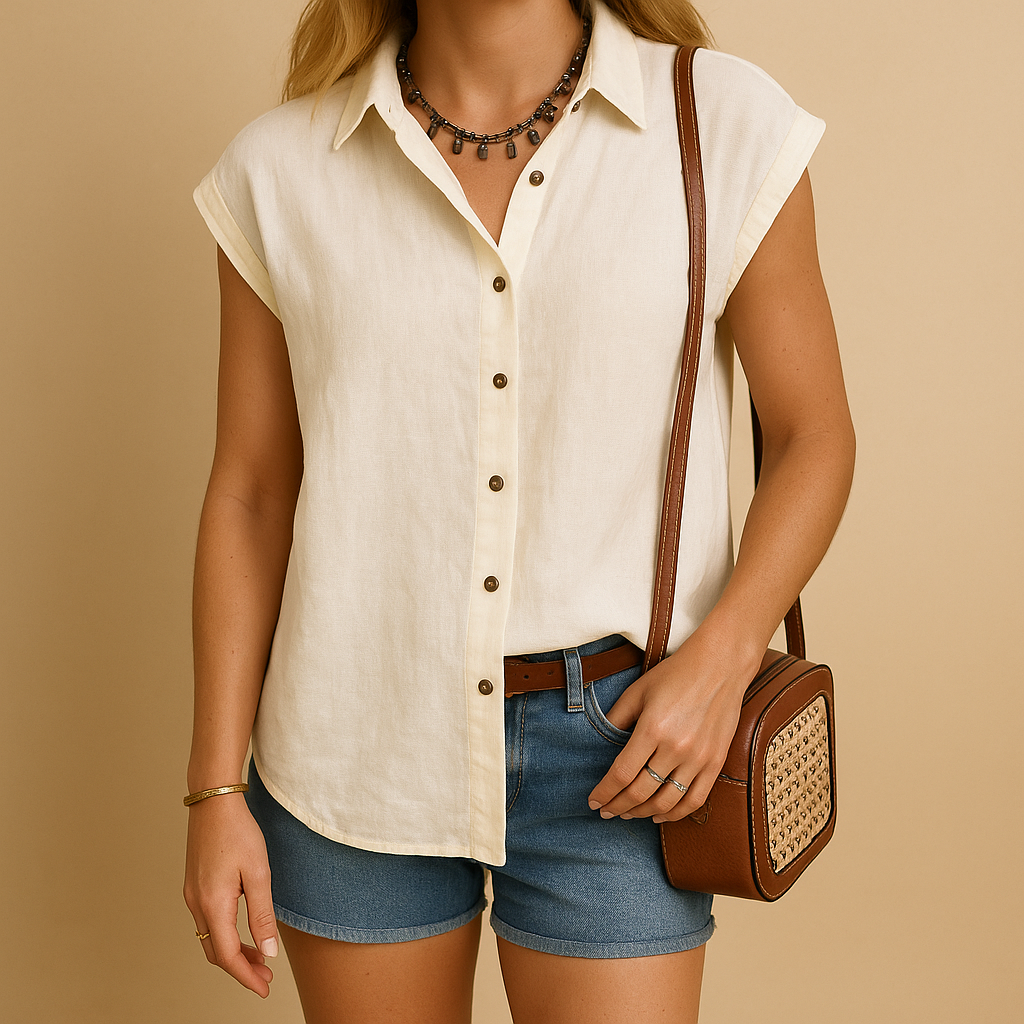 Sleeveless summer shirt for women with a light fit and timeless design, perfect for warm days and stylish casual outfits.