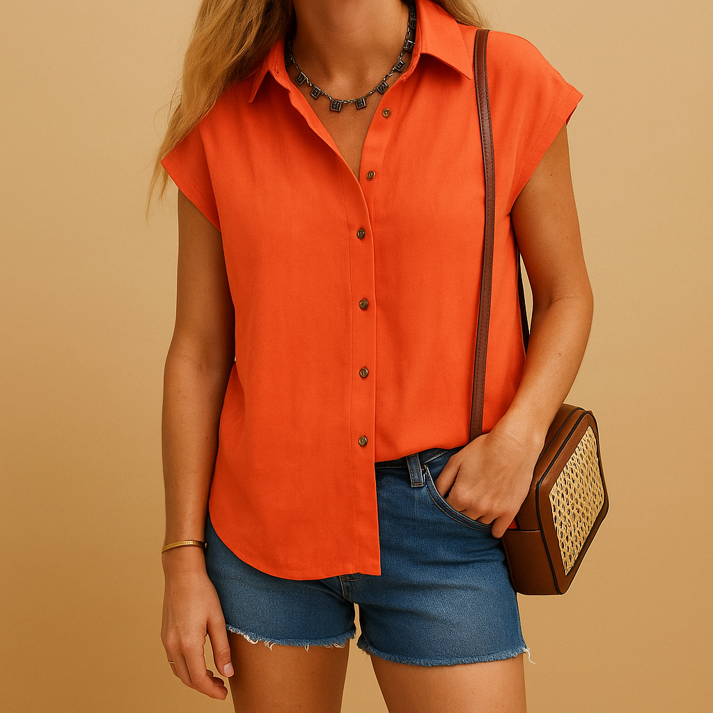 Sleeveless summer shirt for women with a light fit and timeless design, perfect for warm days and stylish casual outfits.