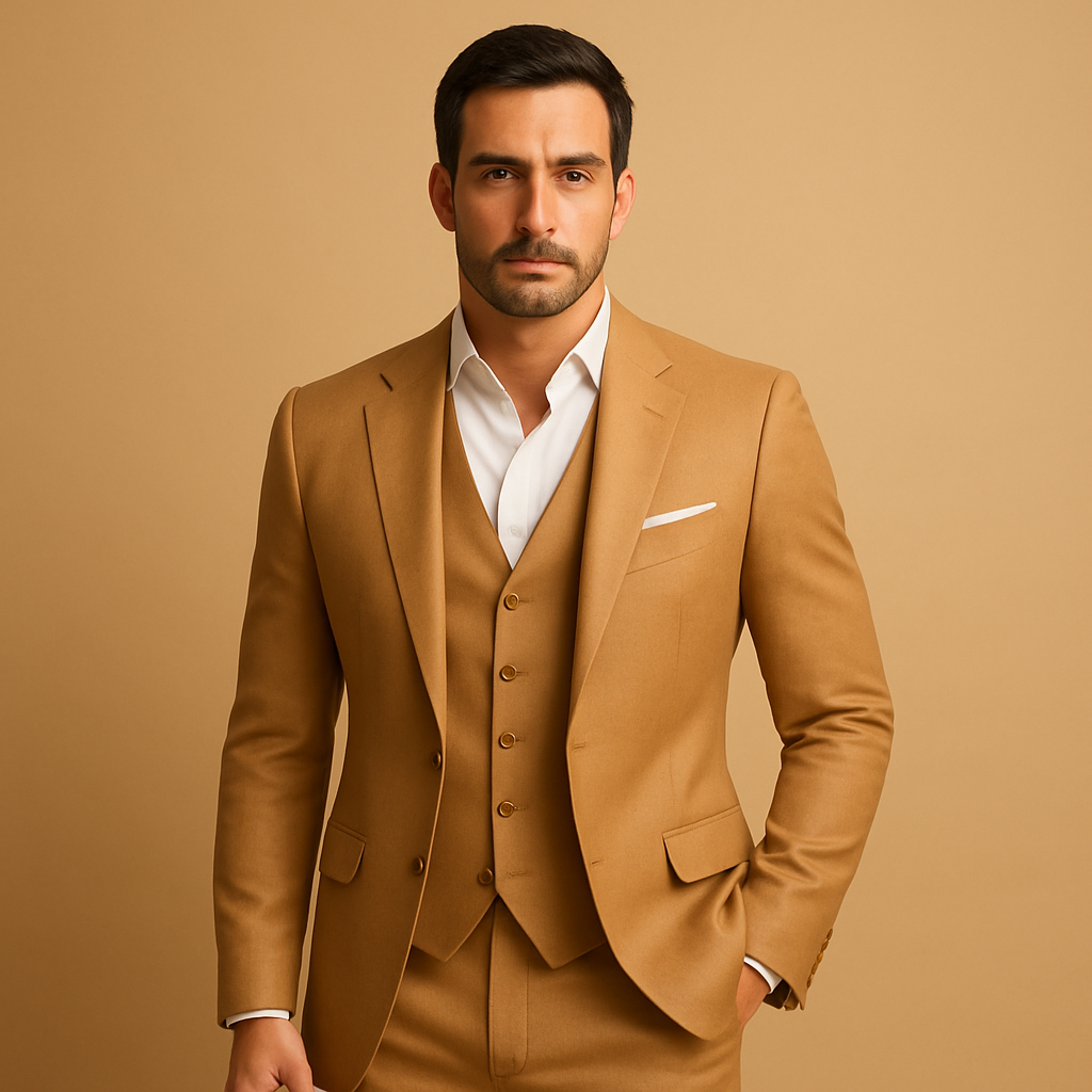 Elegant slim fit suit for men with blazer and trousers, perfect for weddings, business meetings, and formal occasions.
