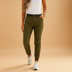 Women’s slim fit chino pants with light stretch, tailored design, versatile for work, casual wear, and business outfits.