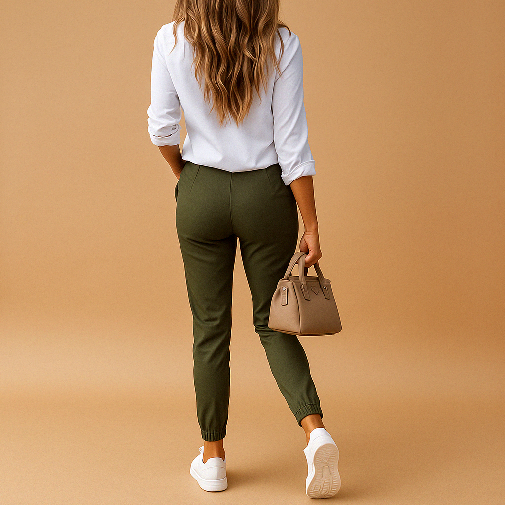Women’s slim fit chino pants with light stretch, tailored design, versatile for work, casual wear, and business outfits.