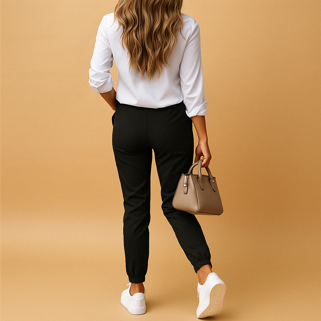 Women’s slim fit chino pants with light stretch, tailored design, versatile for work, casual wear, and business outfits.