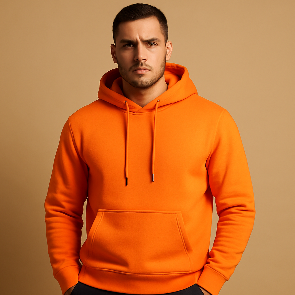 Men’s soft casual hoodie with drawstring hood and kangaroo pocket, ideal for everyday wear across all seasons.