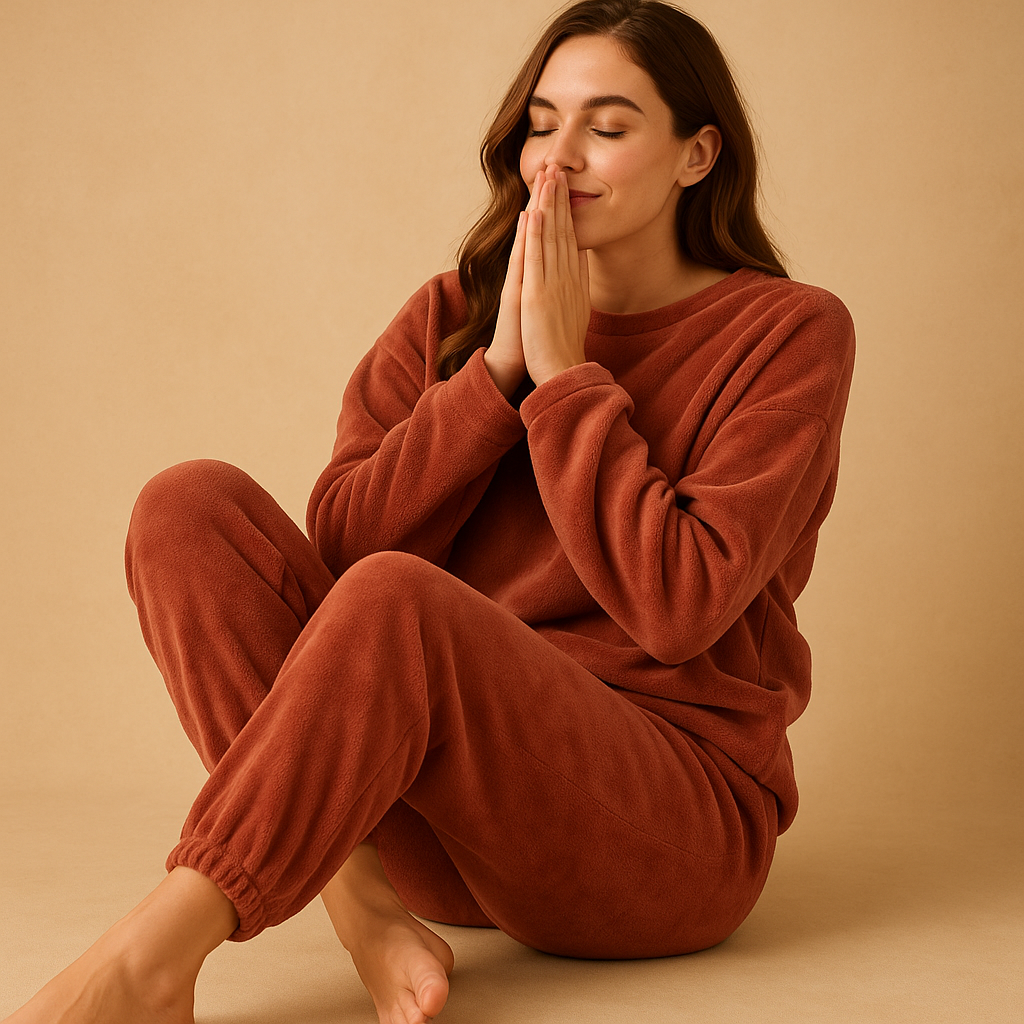 Women’s soft two-piece pajama set with long-sleeve top and matching pants, perfect for relaxing, lounging, or sleeping in style.
