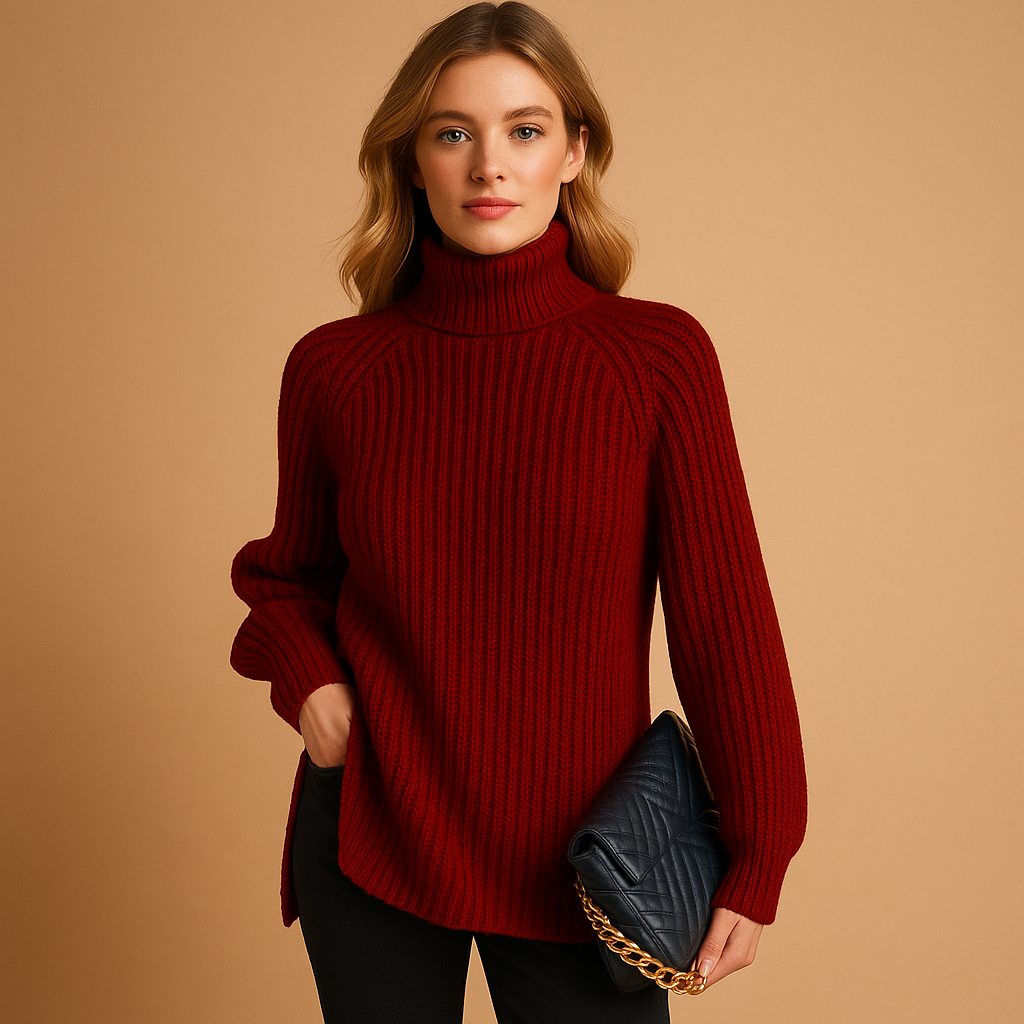 Women’s soft turtleneck sweater with elegant fit, warm high neck, and minimalist design. Ideal for autumn days, winter layering, and versatile styling.