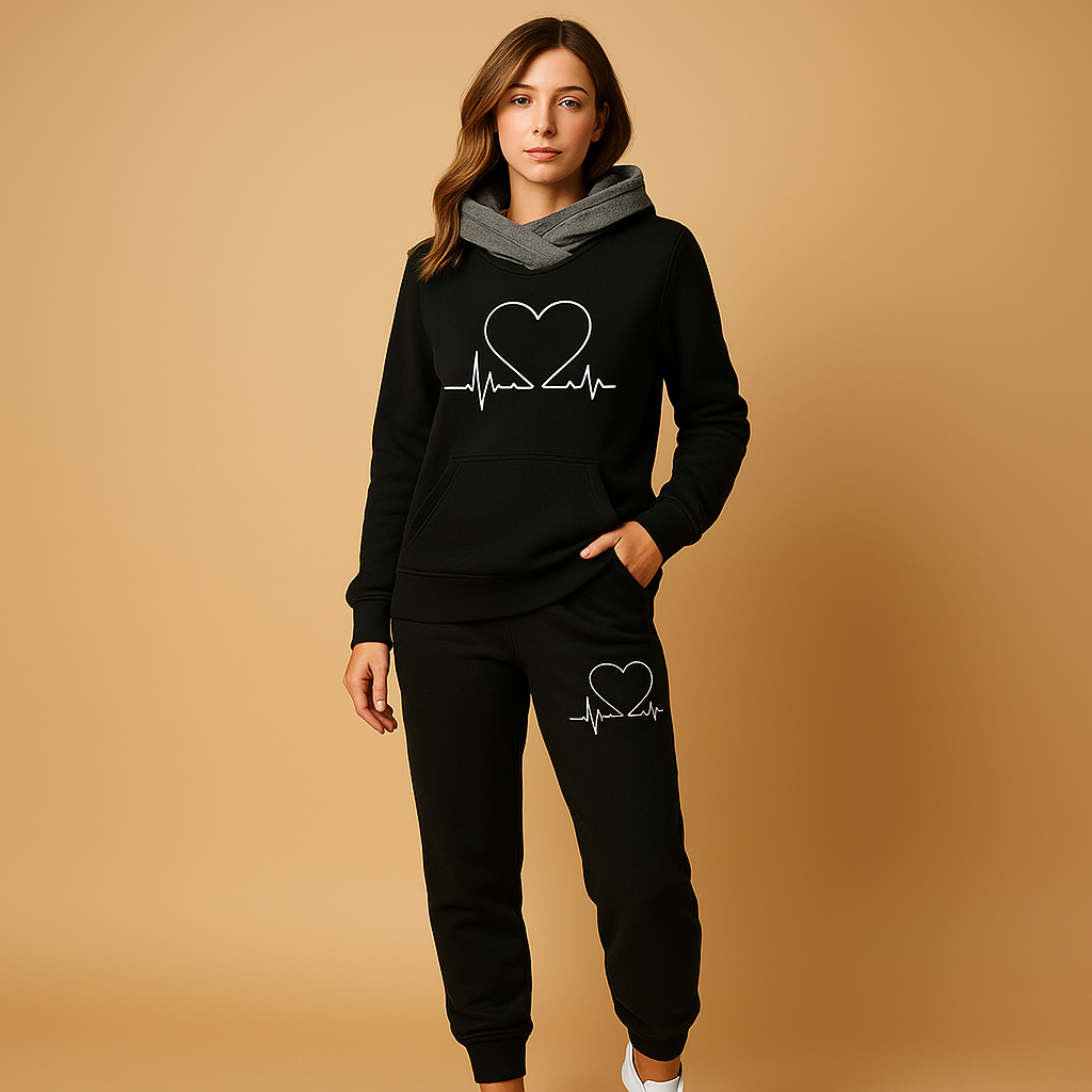 Women’s stylish streetwear jogger set with jacket and matching pants, perfect for casual wear, lounging, or city outings.