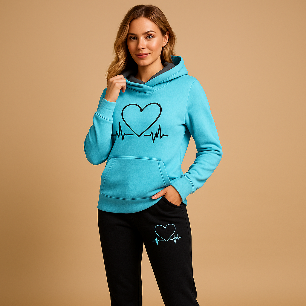 Women’s stylish streetwear jogger set with jacket and matching pants, perfect for casual wear, lounging, or city outings.