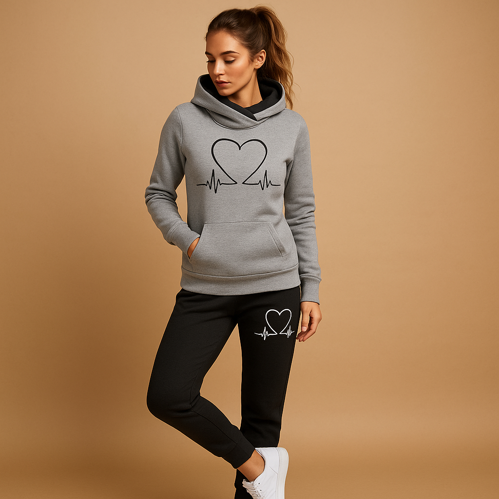 Women’s stylish streetwear jogger set with jacket and matching pants, perfect for casual wear, lounging, or city outings.