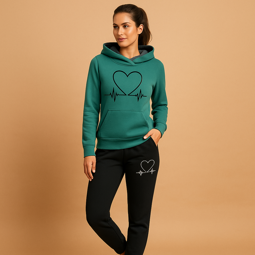 Women’s stylish streetwear jogger set with jacket and matching pants, perfect for casual wear, lounging, or city outings.