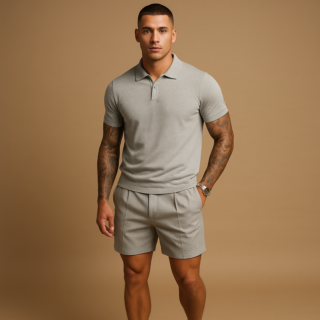 Modern streetwear set for men with matching top and shorts, perfect for casual wear, urban outings, or relaxing at home.