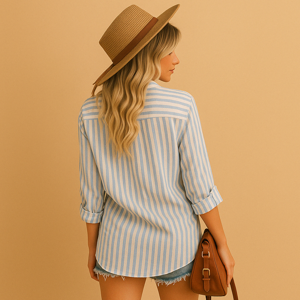 Elegant striped long sleeve blouse for women, ideal for work, daily wear, and formal occasions in every season.