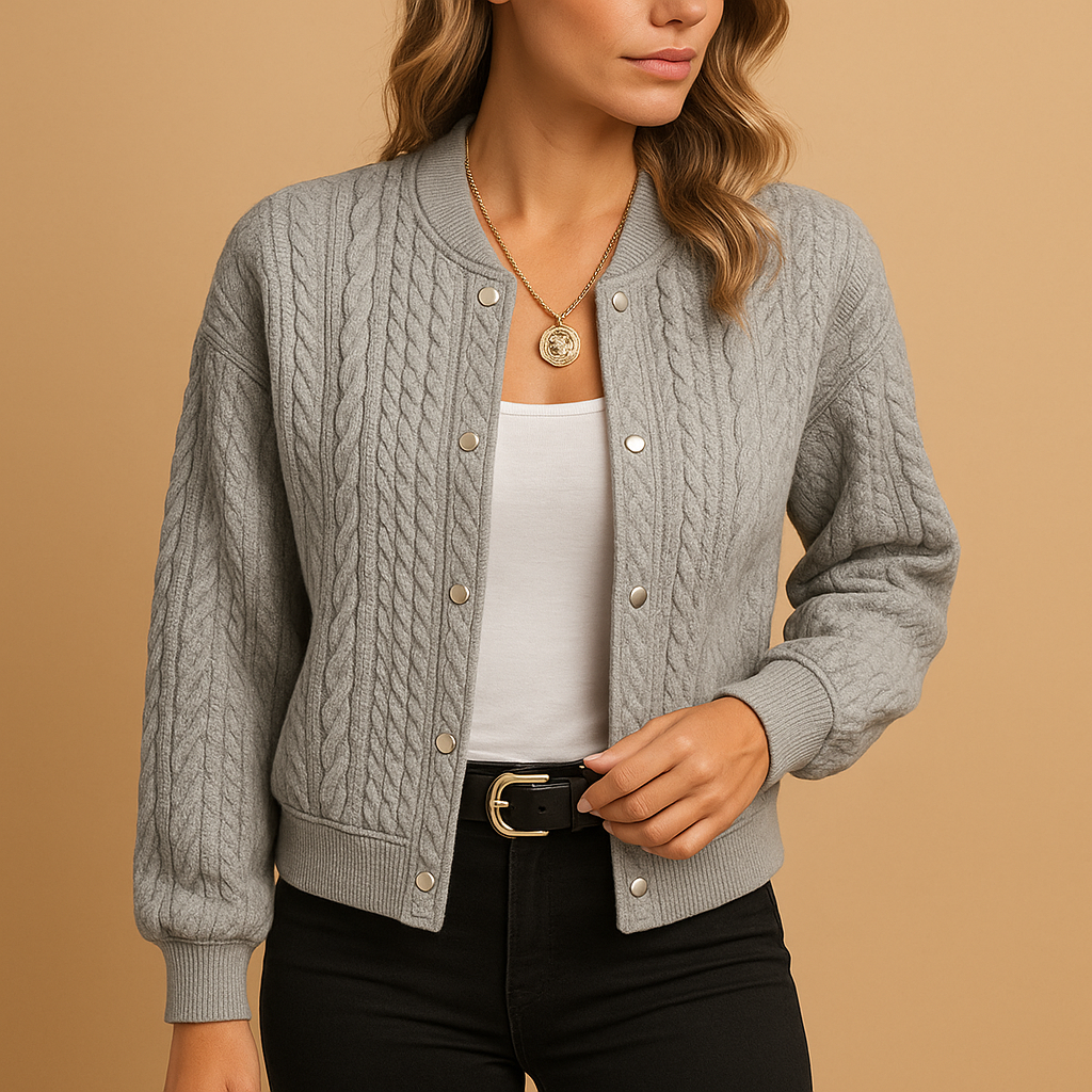 Women’s stylish open-front cardigan in grey with a flattering silhouette and modern cut. Perfect for casual, office, or evening wear.