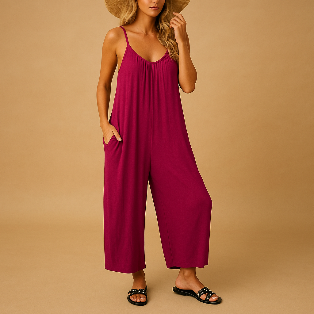 Summer jumpsuit for women with adjustable straps, elastic waist, and lightweight fabric, perfect for holidays, parties, and warm summer days.