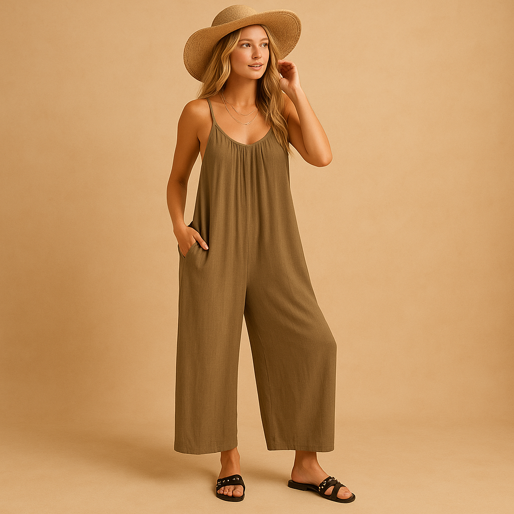 Summer jumpsuit for women with adjustable straps, elastic waist, and lightweight fabric, perfect for holidays, parties, and warm summer days.