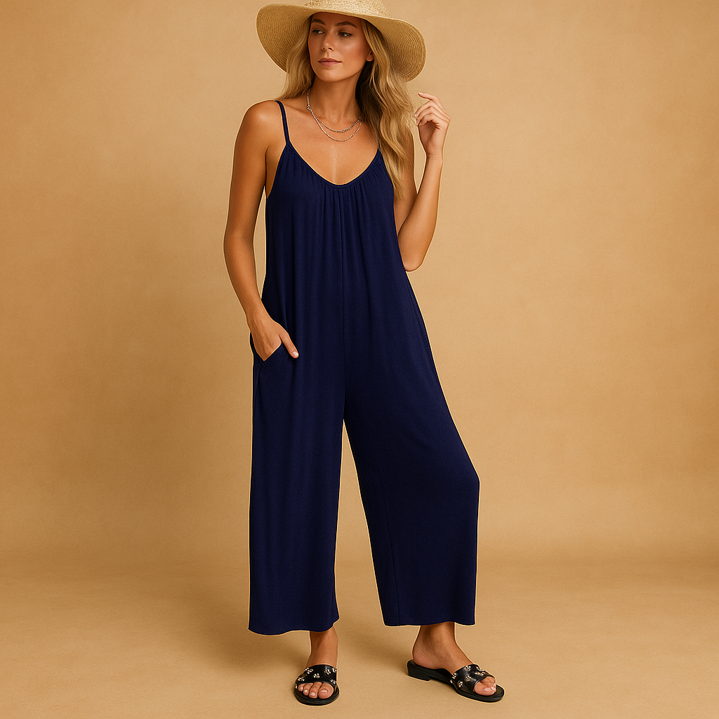 Summer jumpsuit for women with adjustable straps, elastic waist, and lightweight fabric, perfect for holidays, parties, and warm summer days.