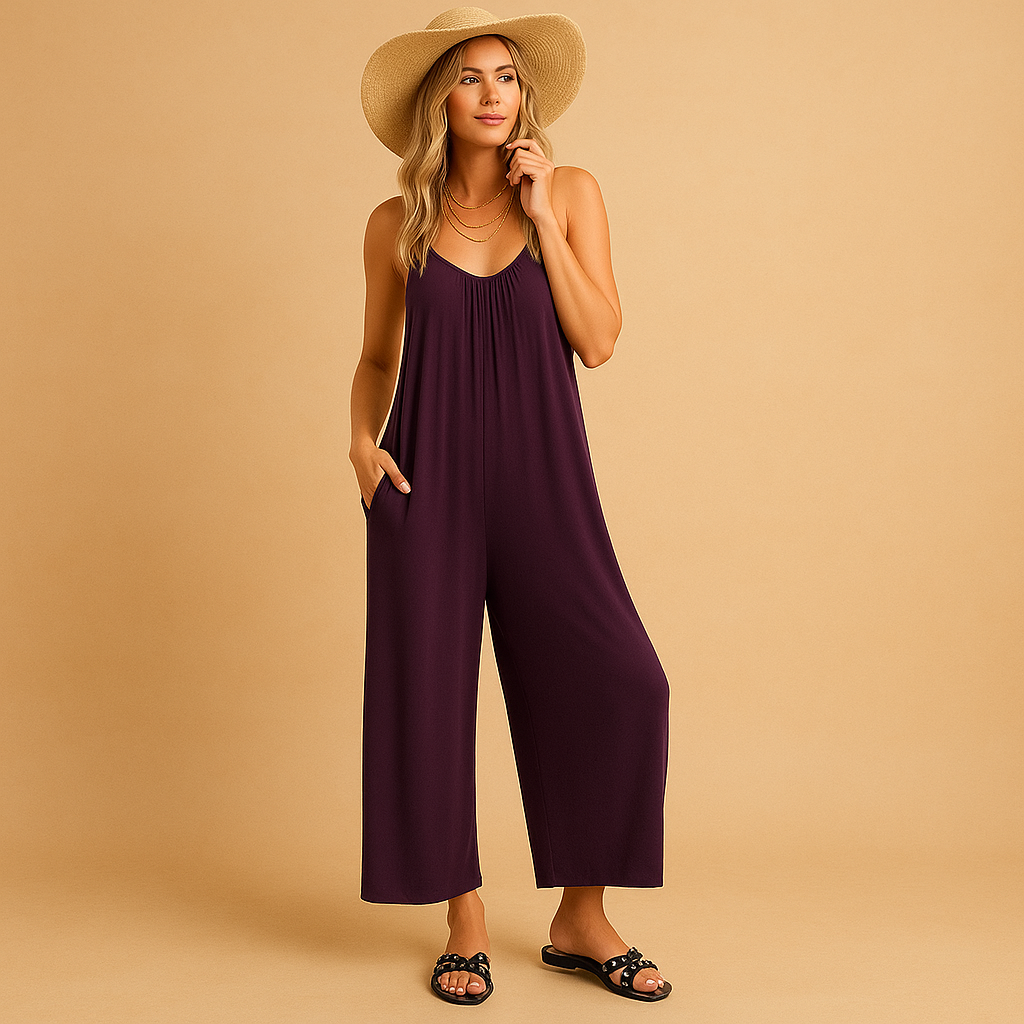 Summer jumpsuit for women with adjustable straps, elastic waist, and lightweight fabric, perfect for holidays, parties, and warm summer days.