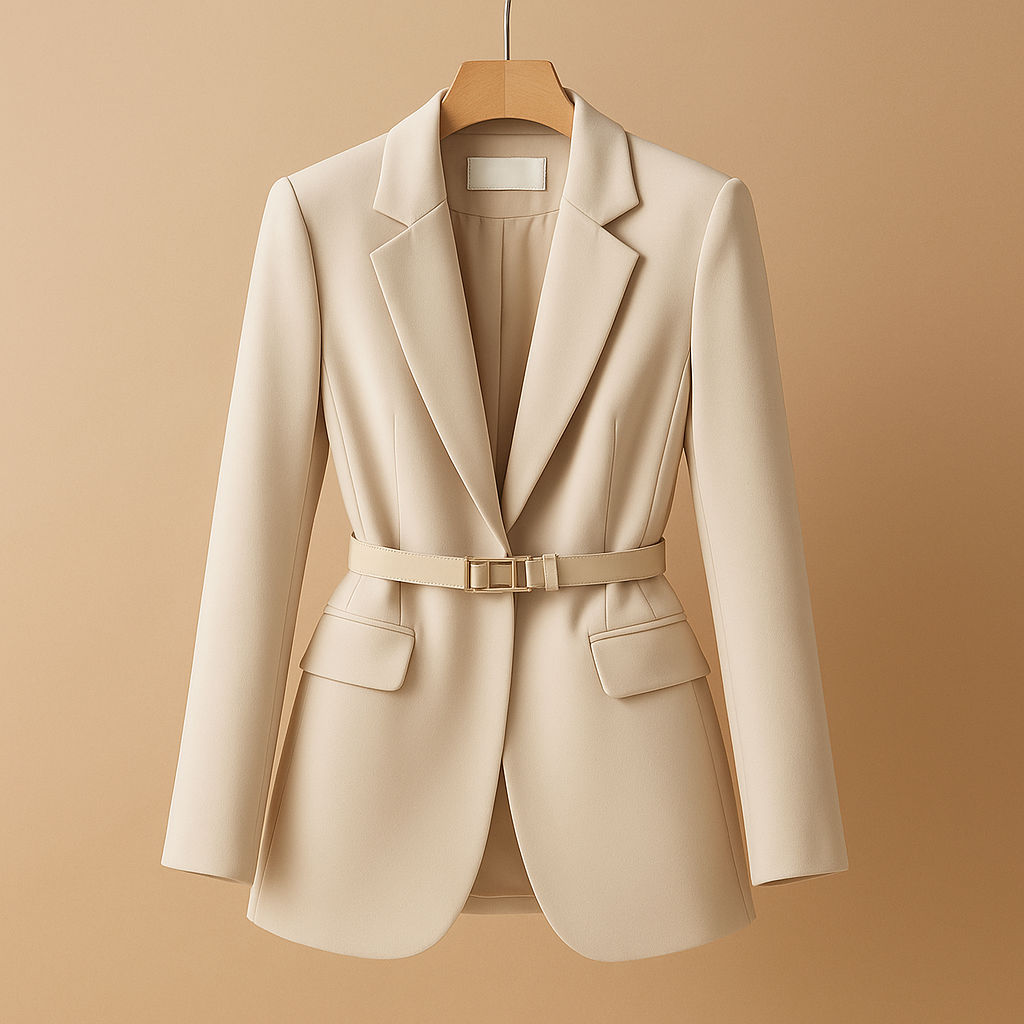 Tailored elegant blazer for women with a fitted silhouette and minimalistic design, perfect for work, business meetings and evening occasions.