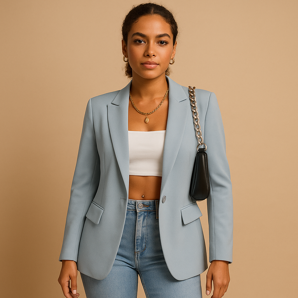 Tailored elegant blazer for women with a fitted silhouette and timeless design, ideal for work, formal gatherings and polished casual outfits.
