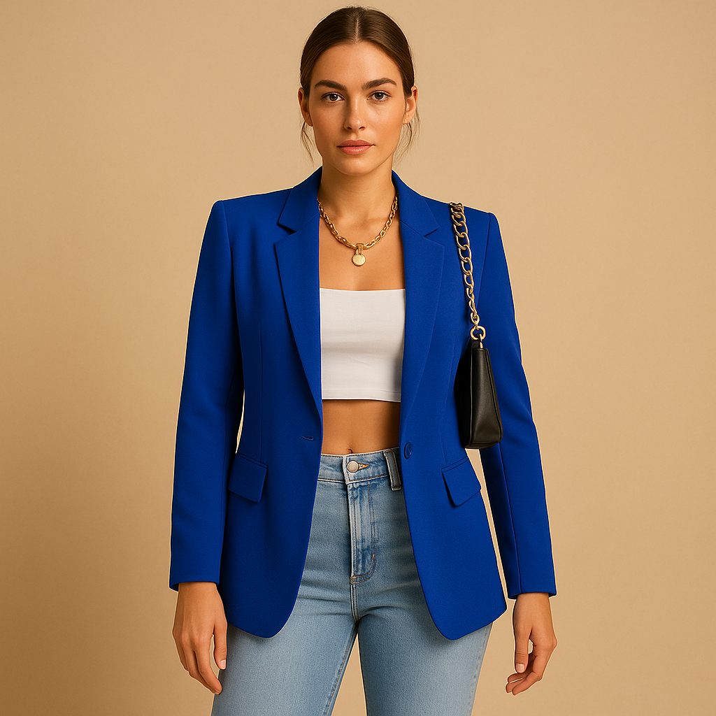 Tailored elegant blazer for women with a fitted silhouette and timeless design, ideal for work, formal gatherings and polished casual outfits.