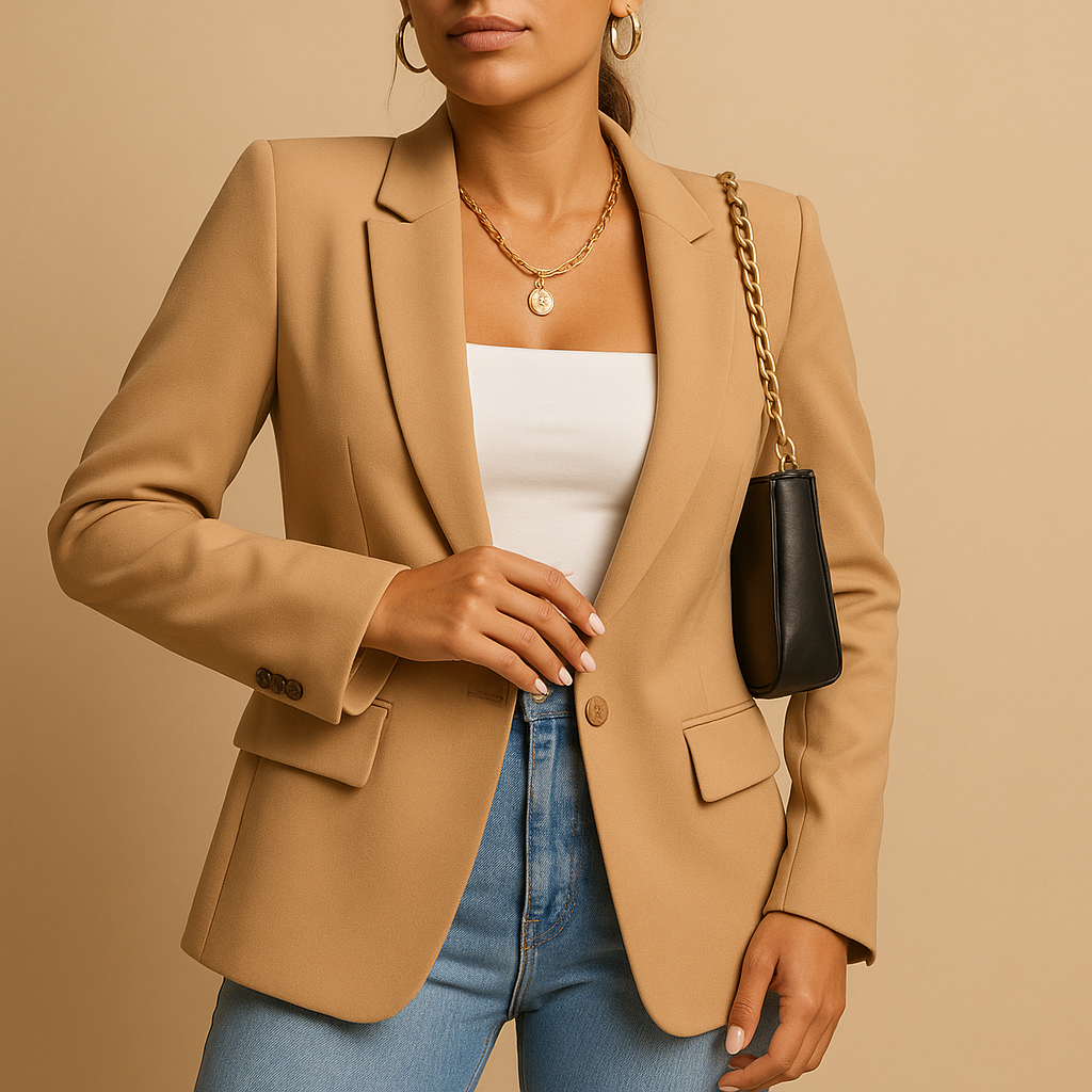 Tailored elegant blazer for women with a fitted silhouette and timeless design, ideal for work, formal gatherings and polished casual outfits.