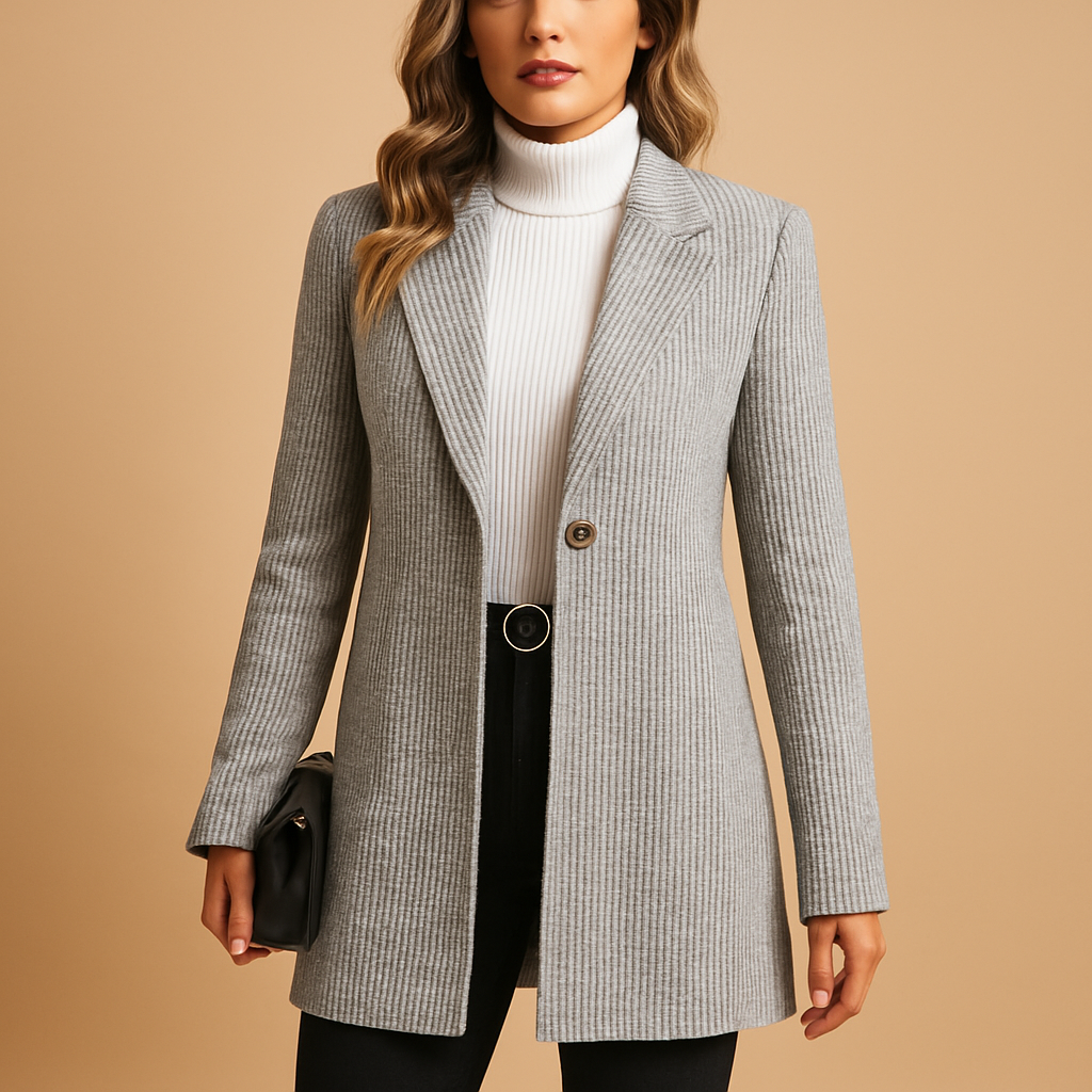 Tailored elegant blazer for women with long sleeves and a flattering fitted silhouette, ideal for business meetings and formal occasions.