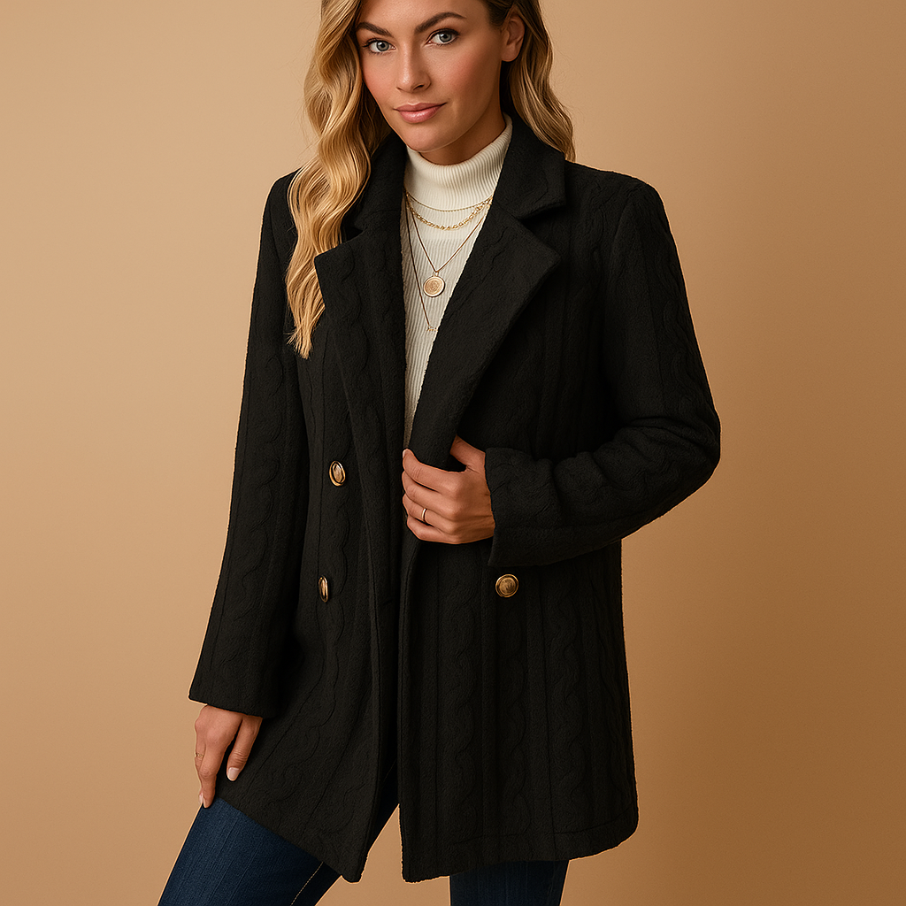 Tailored elegant winter coat for women with a flattering fit and structured design, perfect for cold days or formal occasions.