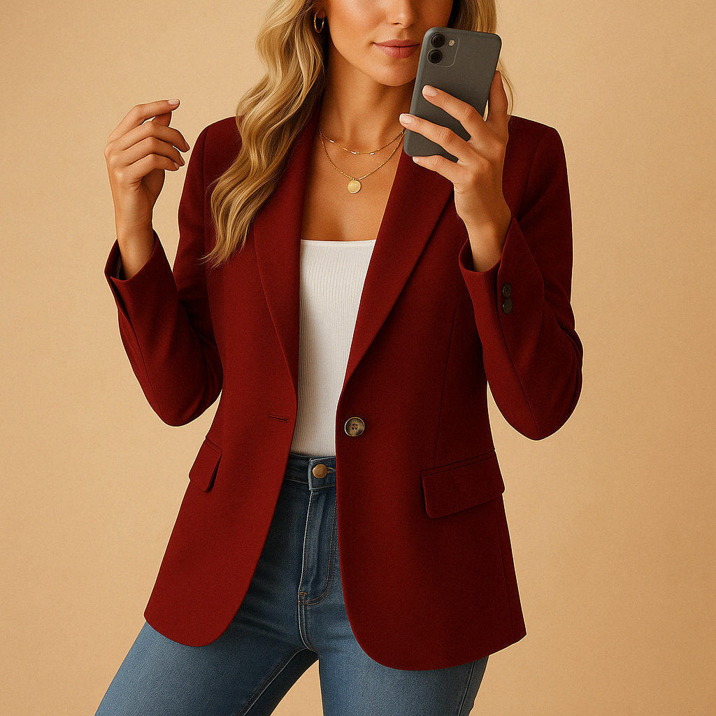 Tailored stretch blazer for women with a fitted silhouette and classic design, perfect for work, formal moments and casual everyday outfits.