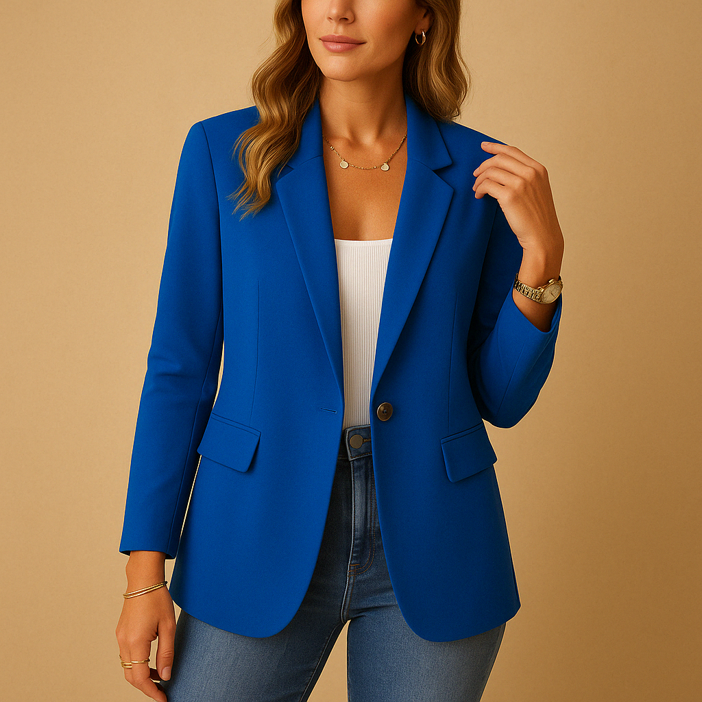 Tailored stretch blazer for women with a fitted silhouette and classic design, perfect for work, formal moments and casual everyday outfits.