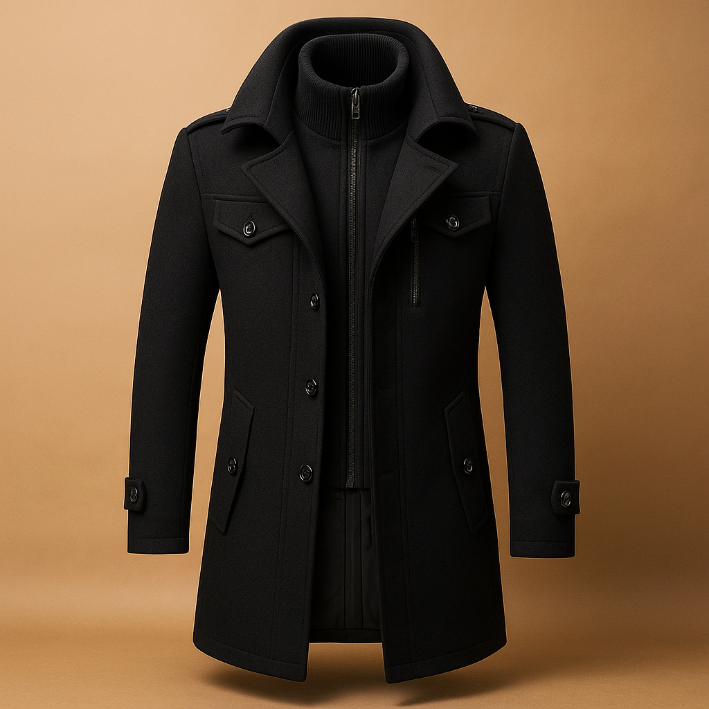 Men’s tailored winter coat with slim fit and two-piece design, perfect for work, evenings out, and formal occasions.