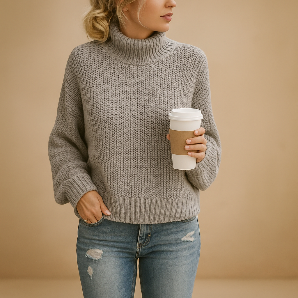 Women’s timeless knitted sweater in neutral colors, versatile for all seasons and easy to style with casual or elegant outfits.
