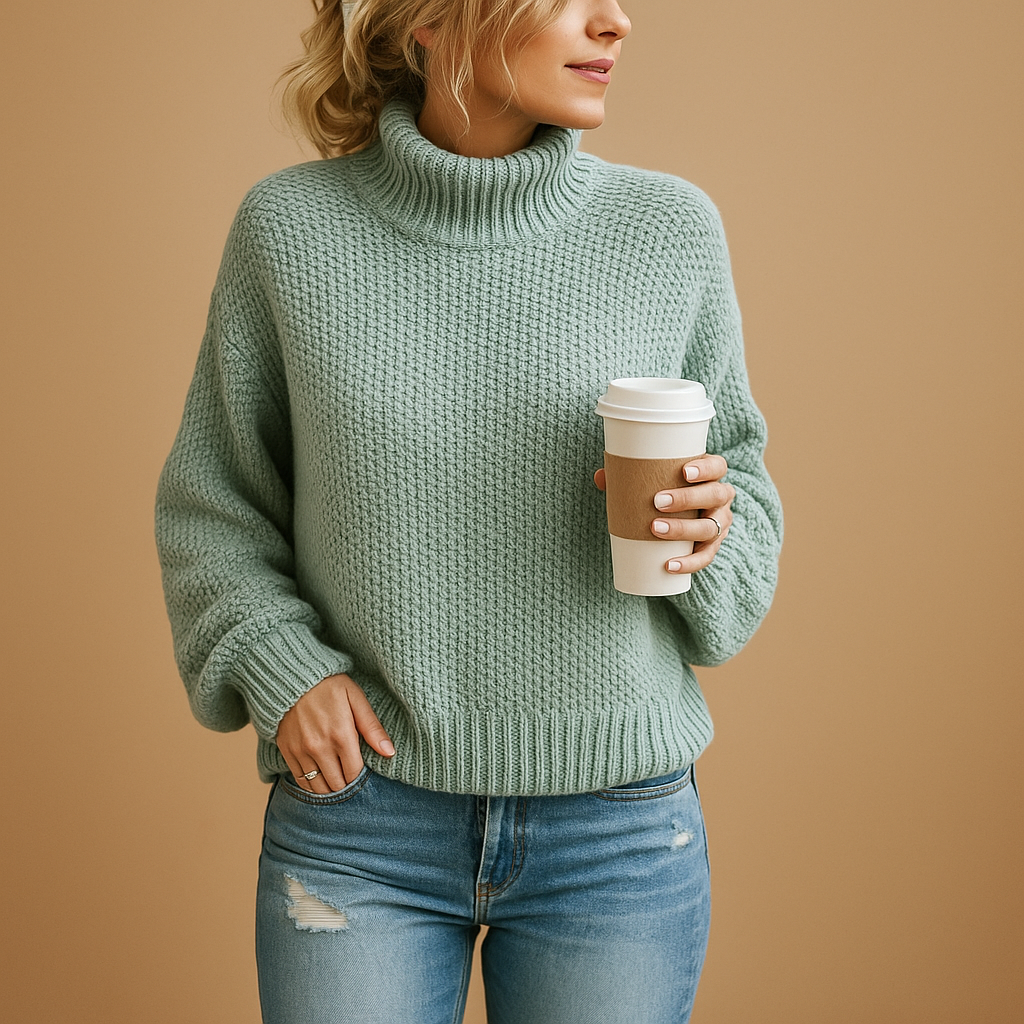 Women’s timeless knitted sweater in neutral colors, versatile for all seasons and easy to style with casual or elegant outfits.