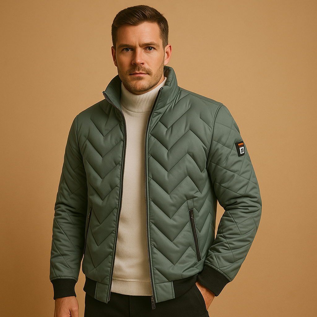 Men’s puffer jacket with a classic quilted design, warm and wind-protective for daily winter wear.