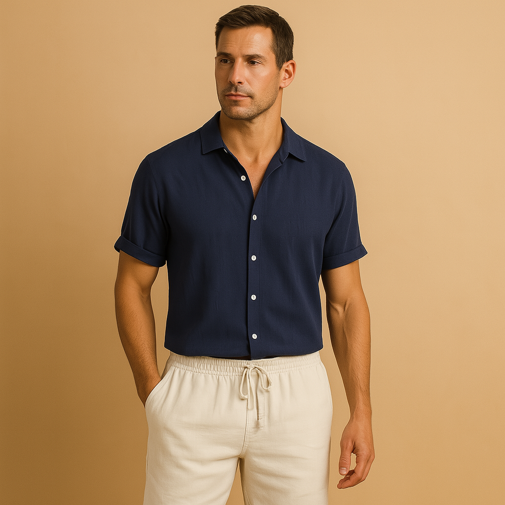Two-piece summer outfit set for men in breathable fabric, ideal for casual outings, holidays, or semi-formal summer occasions.